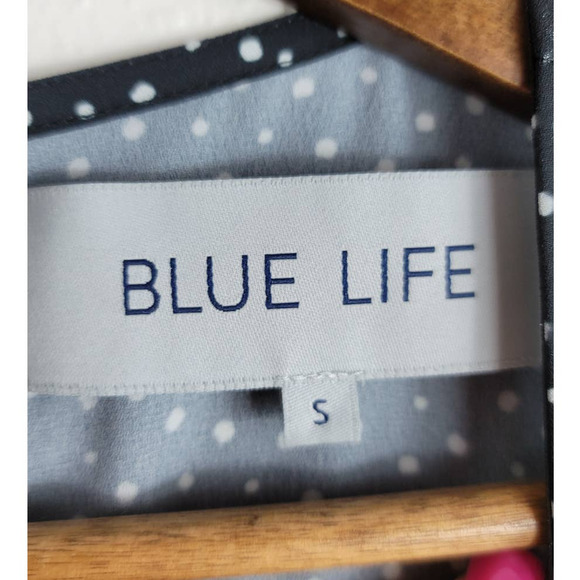 Blue Life Black Poka Dot Crop Ruffle Women Blouse Size S - Picture 3 of 4